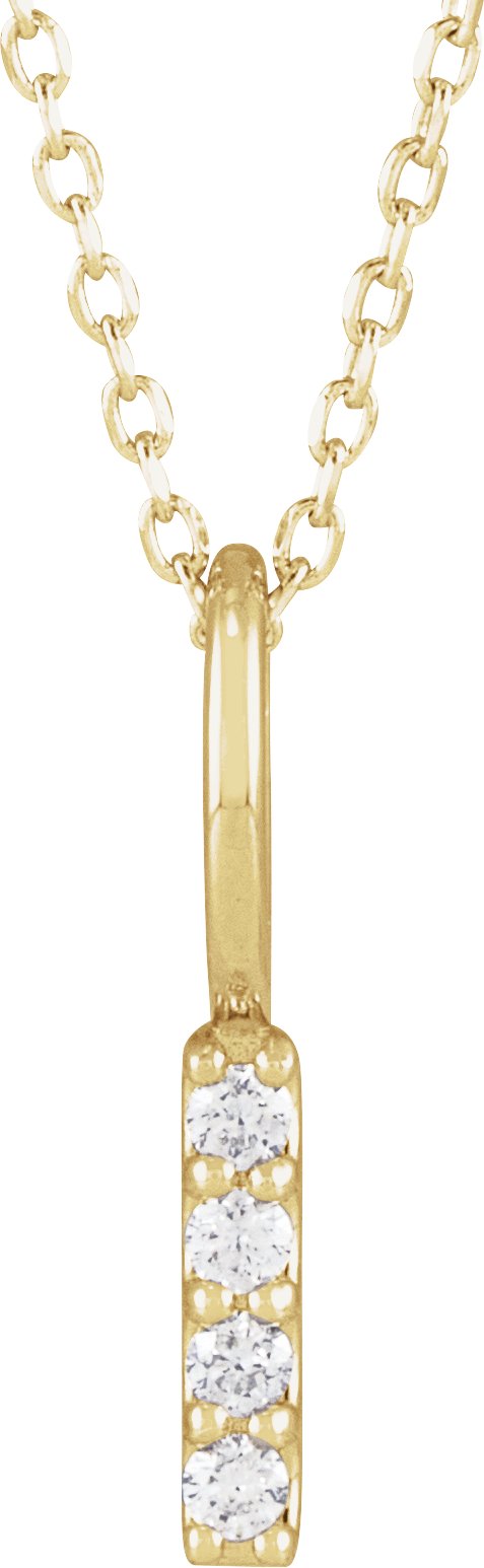 14K Gold Round Natural Diamond Vertical Bar Necklace or Pendant - Yellow Gold