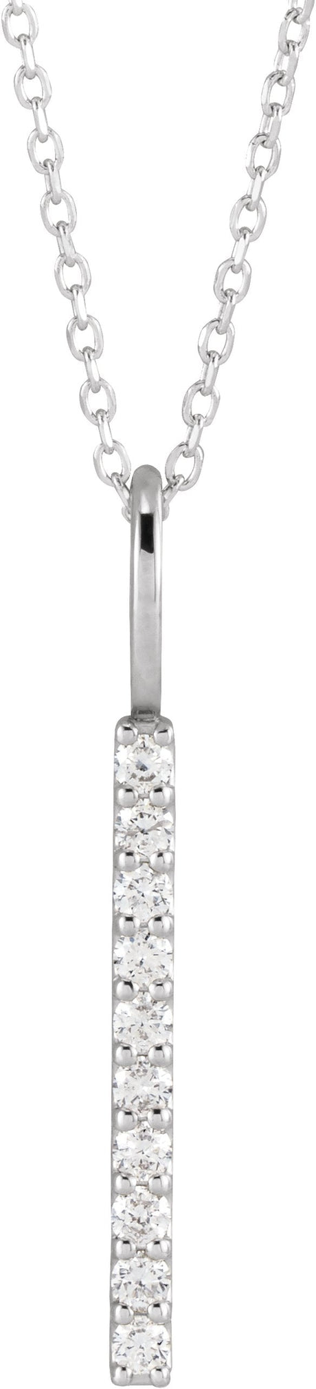 Platinum Round Natural Diamond Vertical Bar Necklace or Pendant – 1.7mm Stones
