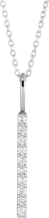 14K Gold Round Lab-Grown Diamond Vertical Bar Necklace or Pendant - White Gold