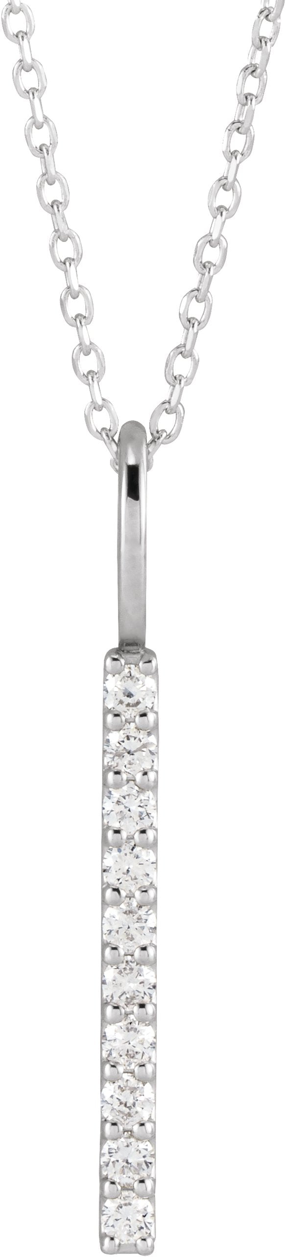 14K Gold Round Lab-Grown Diamond Vertical Bar Necklace or Pendant - White Gold