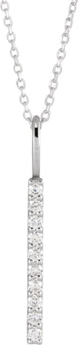 14K Gold Round Lab-Grown Diamond Vertical Bar Necklace or Pendant - White Gold