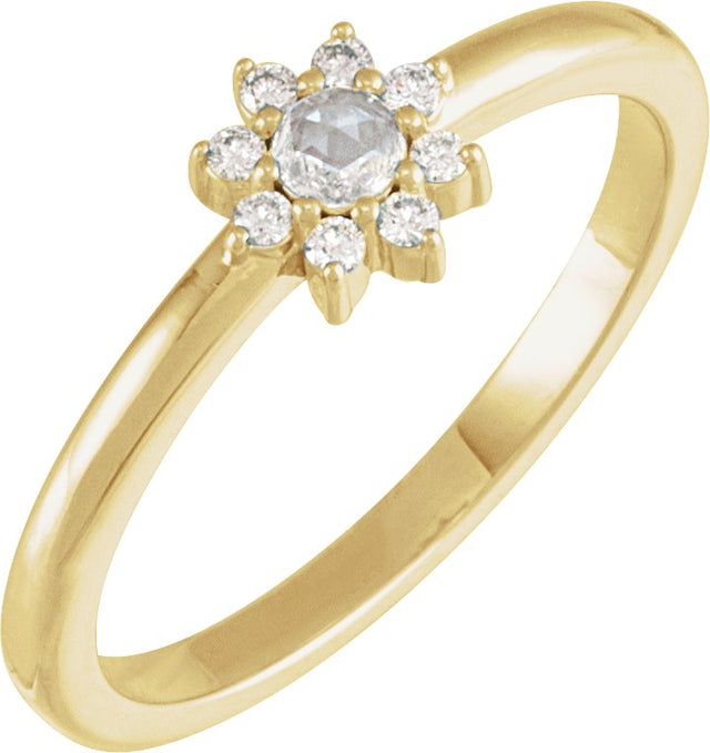 14K Gold Round Natural Diamond Halo-Style Ring – 3mm Stones - Yellow Gold