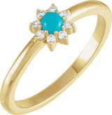 14K Gold Round Natural Turquoise Halo-Style Ring - Yellow Gold