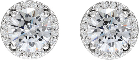 Platinum Natural Diamond Round Halo-Style Low Stud Earrings - view 2