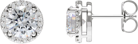 Platinum Natural Diamond Round Halo-Style Low Stud Earrings