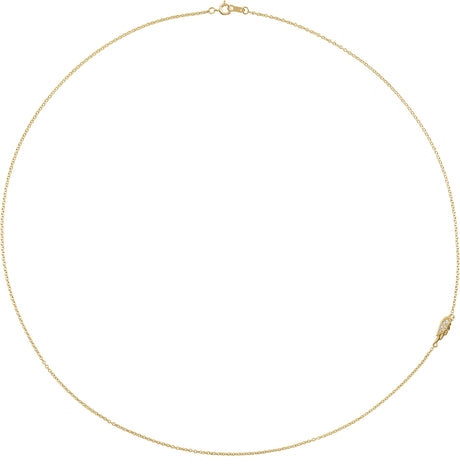 14K Gold Round Natural Diamond Off-Center Angel Wing Necklace - Yellow Gold