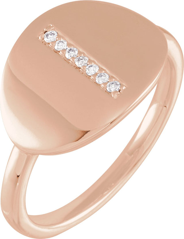 14K Gold Round Natural Diamond Accented Initial Signet Ring - Rose Gold