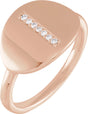 14K Gold Round Natural Diamond Accented Initial Signet Ring - Rose Gold