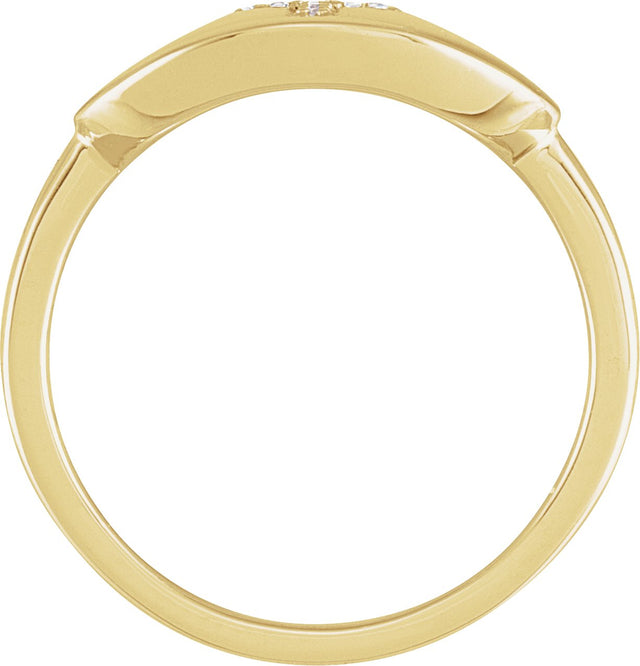 14K Gold Round Natural Diamond Accented Initial Signet Ring - Yellow Gold - view 2