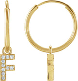 14K Gold Round Natural Diamond Initial Hoop Earrings - Yellow Gold