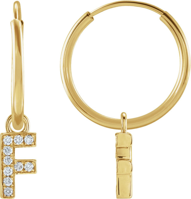 14K Gold Round Natural Diamond Initial Hoop Earrings - Yellow Gold