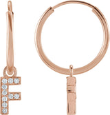 14K Gold Round Natural Diamond Initial Hoop Earrings - Rose Gold
