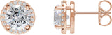 14K Gold Natural Diamond Round Halo-Style Low Stud Earrings - Rose Gold
