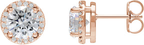 14K Gold Lab-Grown Moissanite Round Halo-Style Low Stud Earrings - Rose Gold