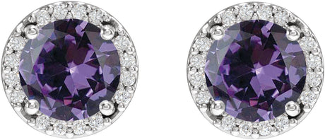 Platinum Lab-Grown Alexandrite Round Halo-Style Low Stud Earrings - view 2