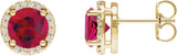 14K Gold Lab-Grown Ruby Round Halo-Style Low Stud Earrings - Yellow Gold