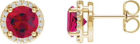 14K Gold Lab-Grown Ruby Round Halo-Style Low Stud Earrings - Yellow Gold