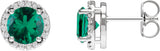 14K Gold Lab-Grown Emerald Round Halo-Style Low Stud Earrings - White Gold
