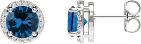 Platinum Lab-Grown Blue Sapphire Round Halo-Style Low Stud Earrings
