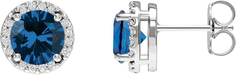 Platinum Lab-Grown Blue Sapphire Round Halo-Style Low Stud Earrings