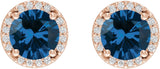 14K Gold Lab-Grown Blue Sapphire Round Halo-Style Low Stud Earrings - Rose Gold - view 2