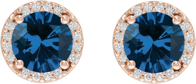 14K Gold Lab-Grown Blue Sapphire Round Halo-Style Low Stud Earrings - Rose Gold - view 2