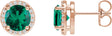 14K Gold Lab-Grown Emerald Round Halo-Style Low Stud Earrings - Rose Gold