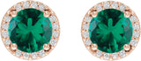 14K Gold Lab-Grown Emerald Round Halo-Style Low Stud Earrings - Rose Gold - view 2