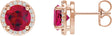 14K Gold Lab-Grown Ruby Round Halo-Style Low Stud Earrings - Rose Gold