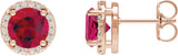 14K Gold Lab-Grown Ruby Round Halo-Style Low Stud Earrings - Rose Gold