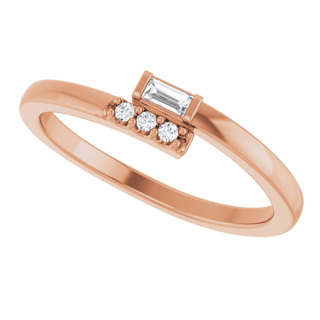 14K Gold Straight Baguette Natural Diamond Stackable Ring – 3x1.5mm - Rose Gold - view 5