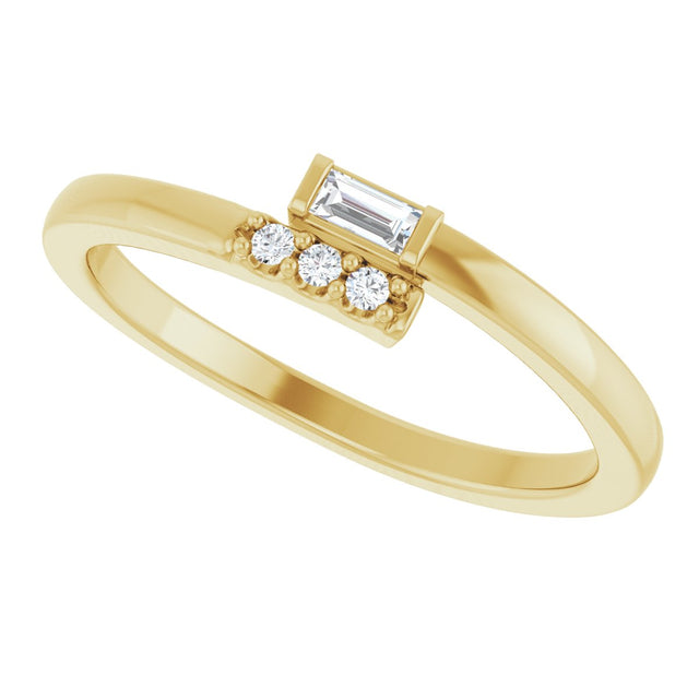 14K Gold Straight Baguette Natural Diamond Stackable Ring – 3x1.5mm - Yellow Gold - view 5