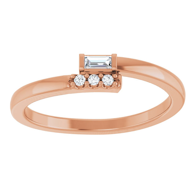 14K Gold Straight Baguette Natural Diamond Stackable Ring – 3x1.5mm - Rose Gold - view 3