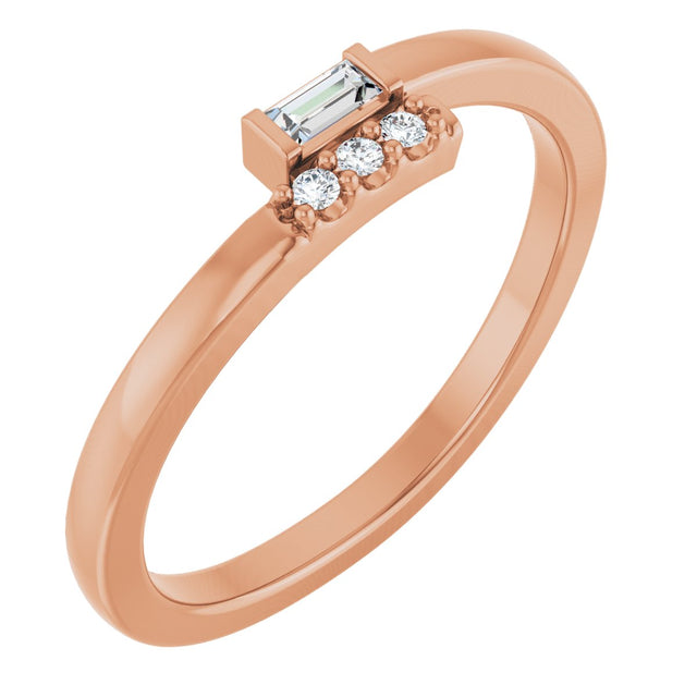 14K Gold Straight Baguette Natural Diamond Stackable Ring – 3x1.5mm - Rose Gold