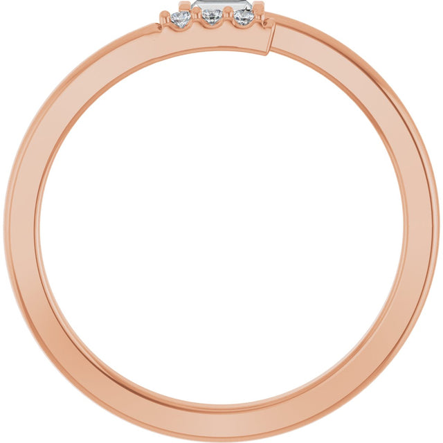 14K Gold Straight Baguette Natural Diamond Stackable Ring – 3x1.5mm - Rose Gold - view 2