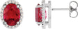 Platinum Lab-Grown Ruby Oval 4-Prong Halo-Style Low Stud Earring