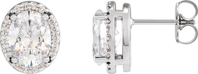 Platinum Natural Diamond Oval 4-Prong Halo-Style Low Stud Earring