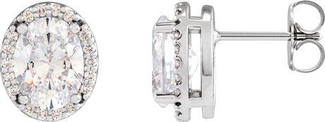 Platinum Natural Diamond Oval 4-Prong Halo-Style Low Stud Earring