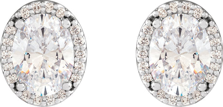 Platinum Natural Diamond Oval 4-Prong Halo-Style Low Stud Earring - view 2