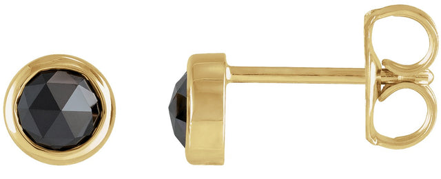 14K Gold Natural Black Diamond Round Bezel-Set Rose-Cut Stud Earrings - Yellow Gold