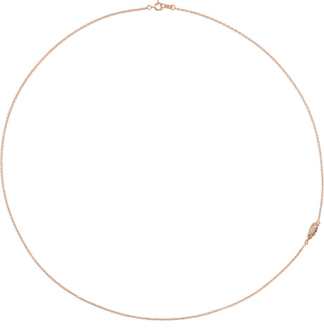14K Gold Round Natural Diamond Off-Center Angel Wing Necklace - Rose Gold