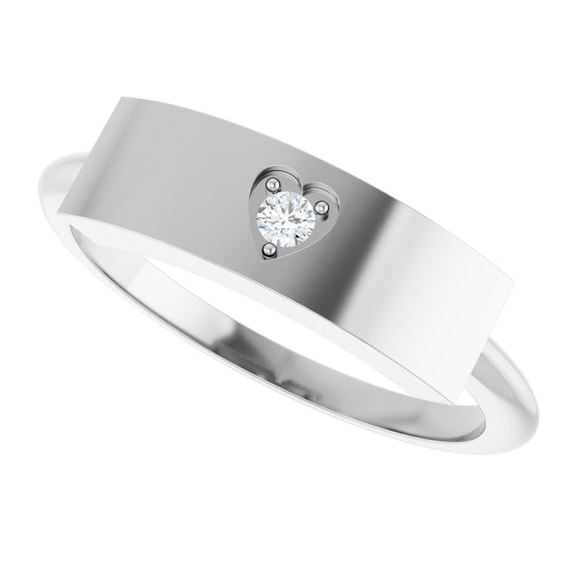 Platinum Round Natural Diamond Engravable Heart Ring - view 5