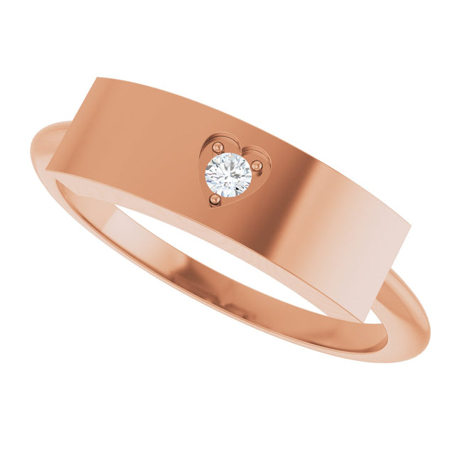 14K Gold Round Natural Diamond Engravable Heart Ring - Rose Gold - view 5