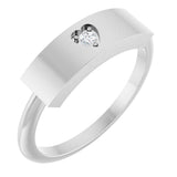 Platinum Round Natural Diamond Engravable Heart Ring