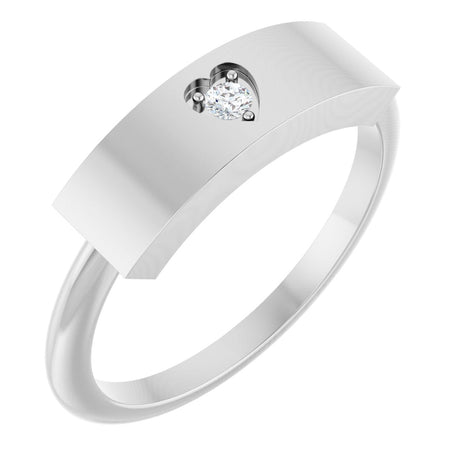 Platinum Round Natural Diamond Engravable Heart Ring