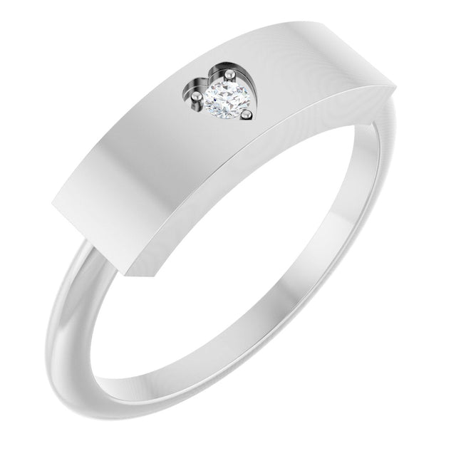 Platinum Round Natural Diamond Engravable Heart Ring