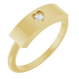14K Gold Round Natural Diamond Engravable Heart Ring - Yellow Gold