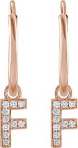 14K Gold Round Natural Diamond Initial Hoop Earrings - Rose Gold - view 2