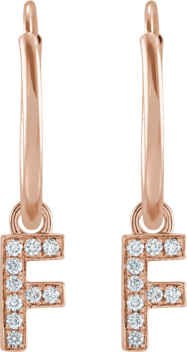 14K Gold Round Natural Diamond Initial Hoop Earrings - Rose Gold - view 2