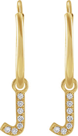 14K Gold Round Natural Diamond Initial Hoop Earrings - Yellow Gold - view 2